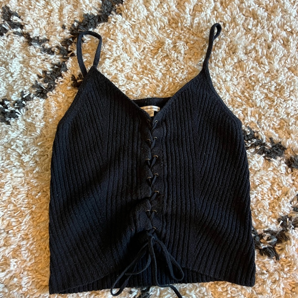 American Eagle Outfitters Black Lace-Up Camisole